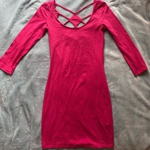 charlotte russe hot pink tight fitting long sleeve mini dress with back design.